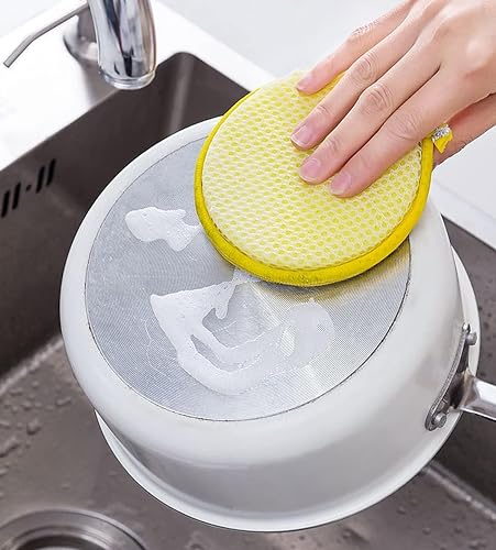Image of 2-in-1 Dishwashing Scrub Pad - Double-Sided Wire Sponge & Soft Dish Cloth | Multipurpose Stainless Steel Scrubber for Utensils, Cookware, Pots & Pans Cleaning - Multicolor (5)