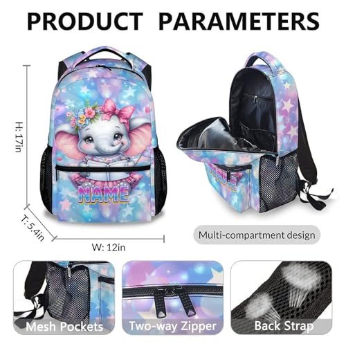 Backpack for Girls, Custom Elephant Backpacks for Girls 5-8, 3 Set in Large Capacity Casual Bookbag for Preschool Elementary Kindergarten Travel Picnic School Supplies2