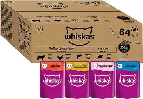 Whiskas 1+ Adult Poultry Selection in Jelly 120 Pouches, Adult Wet Cat Food, Megapack (120 x 85 g)
