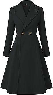 CURLBIUTYWomen Swing Double Breasted Pea Coat Winter Long Overcoat Jacket