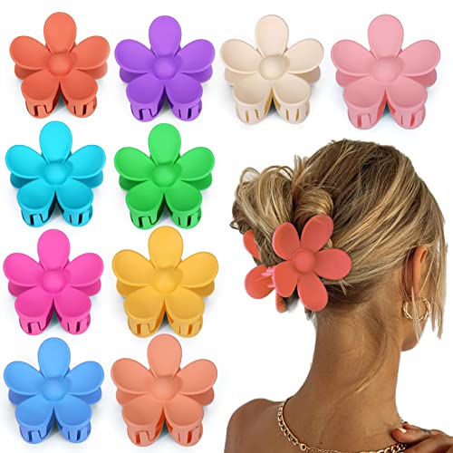 10 Piezas Pinzas de Pelo de Flor, Clips de Garra para El Cabello para Mujeres Niñas, Coloridos No Slip para la Mandíbula Clip de Guardaes, Fuerte Clips de Garra para Cabello Grueso (Large) Cover