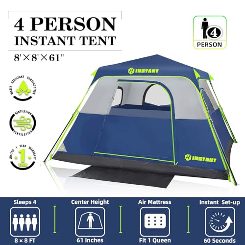 Image of 4 /6 /8 /10 Person Instant Tent, Waterproof Pop Up Tents for Camping with Rainfly, 60 Seconds Easy Setup, Automatic Cabin Tent for Family Camping with Expandable Carry Bag & Upgraded Ventilation