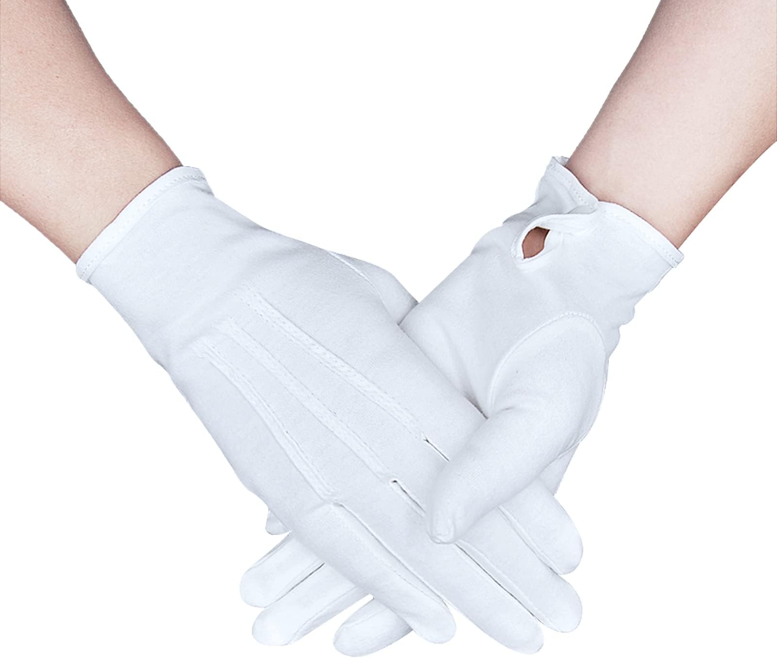 Parade White Cotton Formal Tuxedo Costume Honor Guard Gloves with Snap Cuff, Coin Jewelry Inspection Gloves