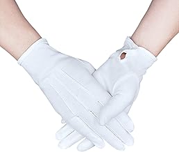 Zenssia Parade White Cotton Formal Tuxedo Costume Honor Guard Gloves with Snap Cuff, Coin Jewelry Inspection Gloves