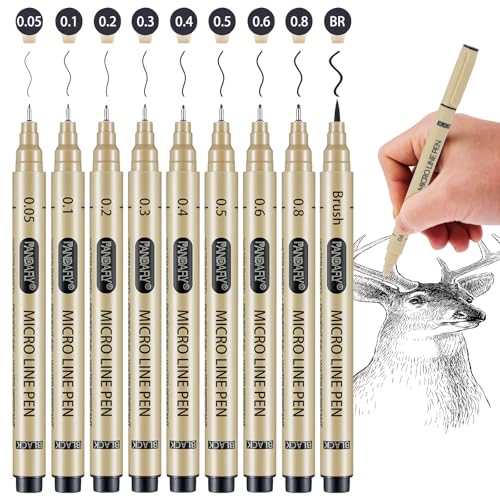 PANDAFLY Black Micro-Pen Fineliner Ink Pens, 9...