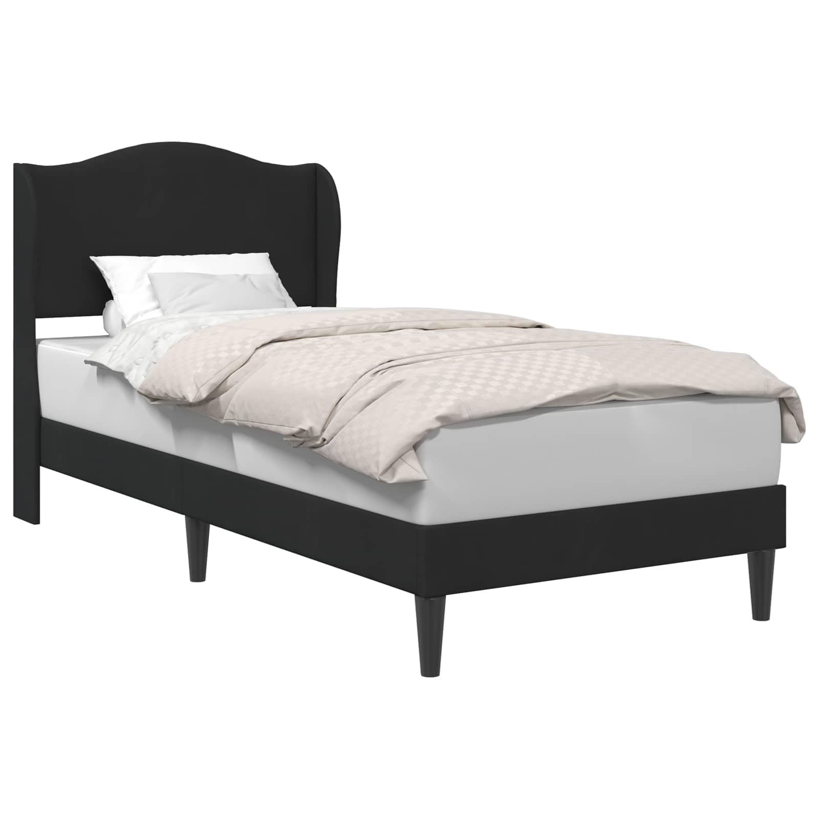 Rama de cama con cabecero de terciopelo negro 90x200 cm estructura moderna con listones robustos para dormitorio y habitacion de huespedes