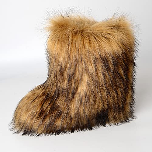Women's Faux Fur Boots Furry Mid Calf Fur Boots Comfortable Outdoor Flat Shoes Winter Warm Plush Surface Snow Boots3