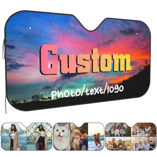 Custom Car Windshield Sun Shade Personalized Sun Visor for Car Add Your Photo Logo Text Image,Customized Foldable Sunshades Reflective Sun Shield Uv Rays Protector for Sedans SUV Trucks 1Photo