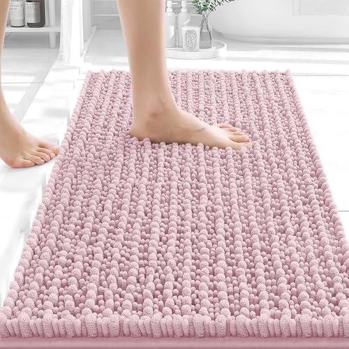 Image of OLANLY Bathroom Rug Mat 24x16, Thick Soft and Absorbent Chenille Bath Mat, Non-Slip Rubber Backing, Machine Washable Quick Dry Bath Rugs for Tub Shower Floor, Home Decor Accessories, Dusty Rose