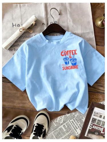 Image of RoseSeek Women's Graphic Letter Tee Crew Neck Drop Shoulder Trendy Summer T Shirt Short Sleeve Vintage Car Print Top