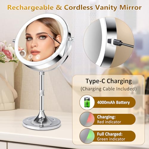 Espejo redondo para maquillaje con luz y batería recargable miniatura 5
