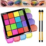 16 Colour Glitter Matte Shimmer Eyeshadow Palette with Brush – Waterproof Highly Pigmented Long Lasting Colourful Eye Shadow, Rainbow Neutral Dark Mini Sparkly Lilac Palette (Neon Style)