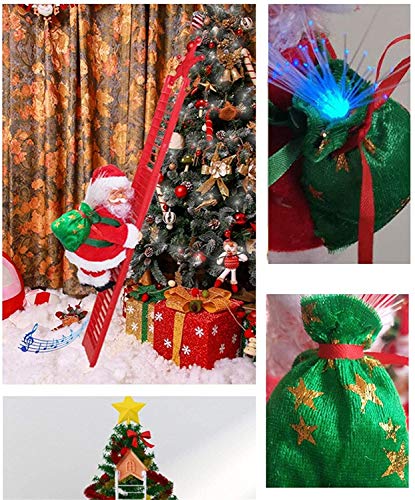 Electric Climbing Santa on Ladder, Novelty Christmas Decoration with Music and LED Light for Christmas Tree, Plush Climbing Ladder Santa Doll Toy Xmas Tree Hanging Ornament for Home Door Wall Decor