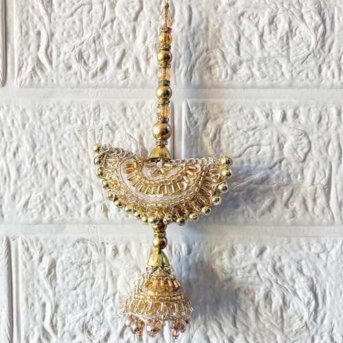 Image of Adikala Craft Store Handmade Ethnic Latkan Tassel Set of 2 for Saree Pallu, Blouse, Suits, Dupatta, Lehenga Decor | Ethnic Saree Pallu, Blouse, Suit, Dupatta & Lehenga Decoration (Golden Pearl)