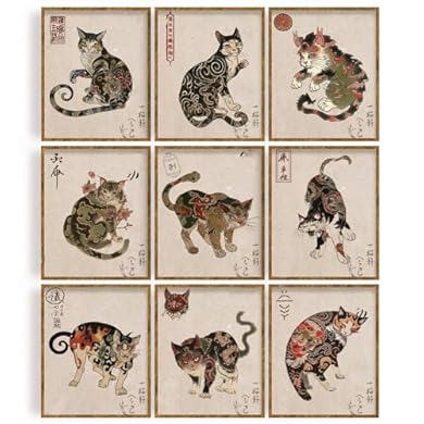 Foto di WEBEEDY Set di 9 stampi artistic da parete, poster vintage samurai giapponesi, decorazione retrò da appese, 20 x 25 cm, senza cornice