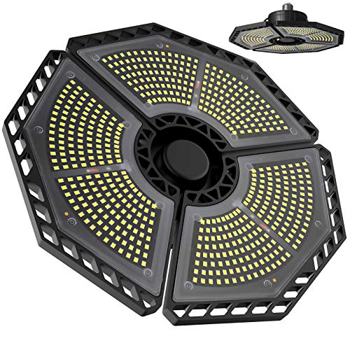 VEARMOAD LED Garage Lights, 140W 18500LM Garage Lighting, 6500K Deformable Three Panels, Garage Ceiling Light Fixture, E26/E27 Triple Glow LED Bulb Shop Light for Garage Basement Workshop Warehouse