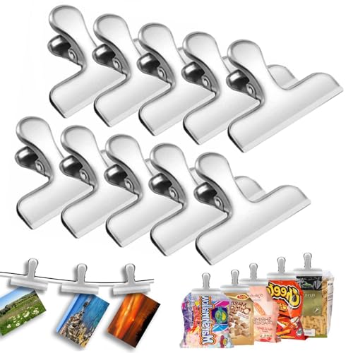 10 clips de cierre de metal para bolsas, clips de cierre, pinzas de metal para bolsas de aperitivos, bolsas de pan, bolsas de café, evitan la pérdida de sabor (76 mm)
