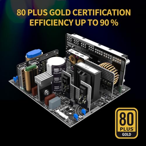 LC-POWER 1000W PSU - Alimentatore 1000 Watt ATX 3.0 and PCIe 5.0 per PC Gaming - Certificato 80 Plus Gold - Completamente Modulare - Ventola FDB da 120 mm Silenziosa - Cavi Neri Piatti