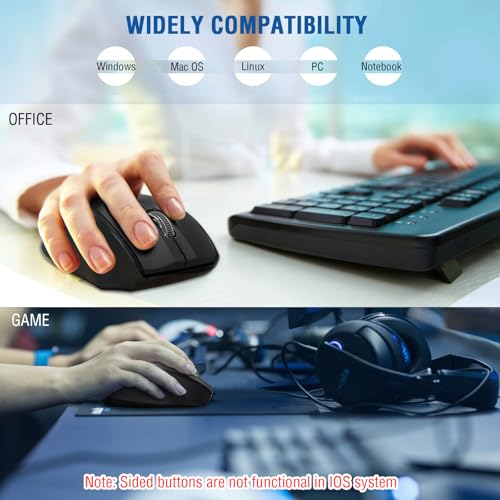 Image of E-YOOSO Wireless Mouse, Computer Mouse 18 Months Battery Life Cordless Mouse, 5-Level 4800 DPI, 6 Button Ergo Wireless Mice, 2.4G Portable USB Wireless Mouse for Laptop, Mac, Chromebook, PC(Black)