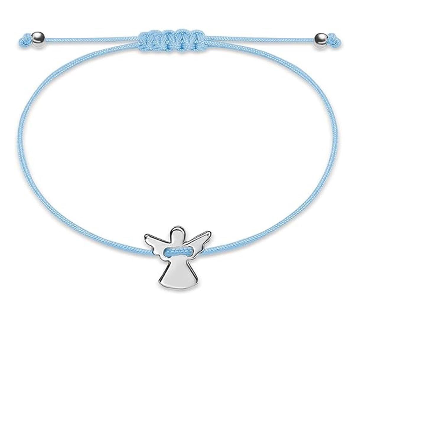 Ange Gardien en Cordon tressé,Cordon tressé argenté,Réglable,Petit Cadeau pour Communion,Cadeau de baptême pour filles et garçons,Acier Inoxydable (Bleu)
