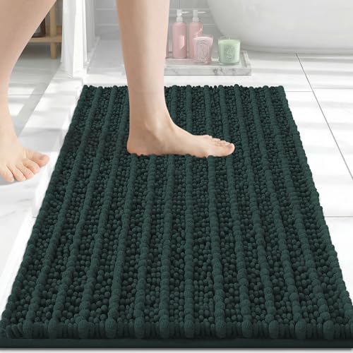 Image of Arotive Luxury Small Bathroom Rugs 24x16, Extra Soft Thick Absorbent Shaggy Chenille Bath Rugs, Machine Wash Dry, Bath Mats for Bathroom Floor, Tub and Shower, Home Decor Accessories, Dark Green