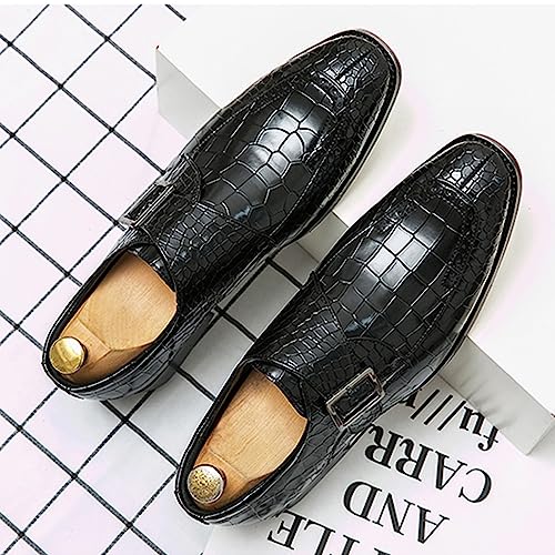 Hand-Stitched Oxford Dress Shoes for Men Slip On Monk Strap Vegan Leather Embossed Low Top Block Heel Non-Slip Working Shoes2