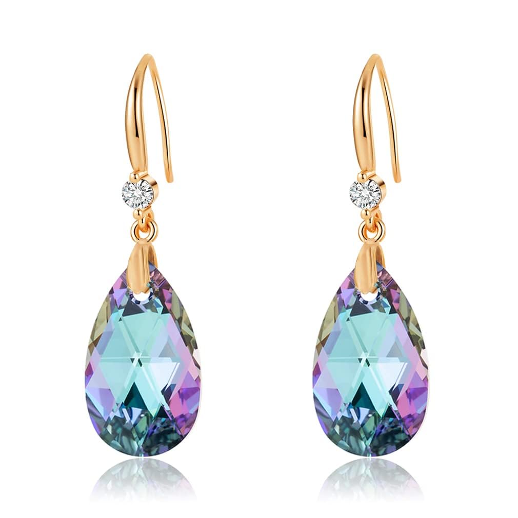 Austrian Crystal Teardrop Dangle Drop Earrings for Women 14K Gold Plated Hook Earring Hypoallergenic Jewelry Gifts for Women Girls