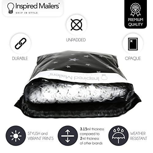 Image of Inspired Mailers - Poly Mailers 10x13 - Silver Stars Deluxe - 100 Pack - Choose Between 10x13 and 14.5x19 Sizes - 3.15mil Unpadded Shipping Bags (10x13, 100 Pack)