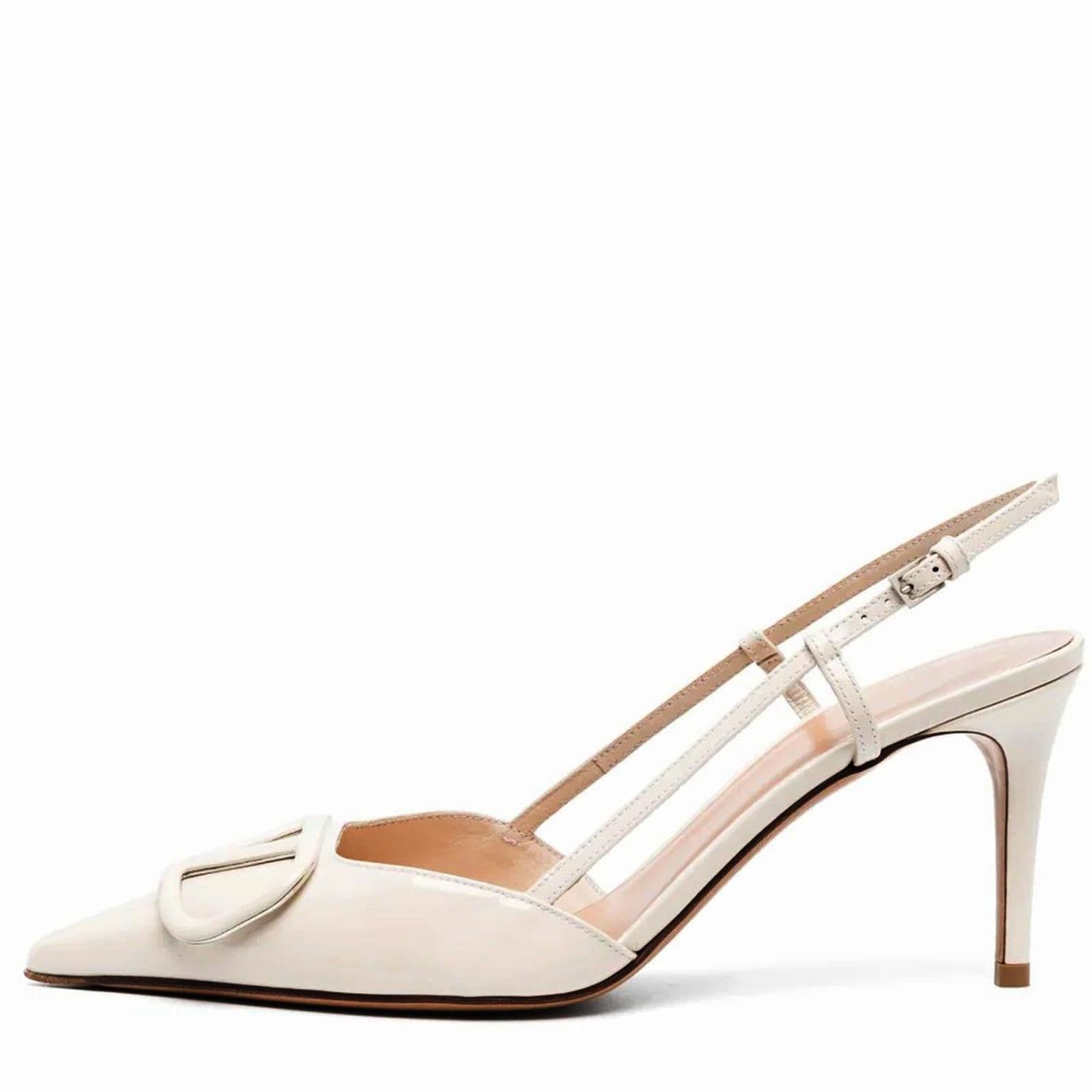 BlingQueen Women Heeled Slingback Sandals Closed Pointed Toe Stiletto High Heels Patent Leather Pumps Slip-On Backless Evening Prom Party Dress Shoes