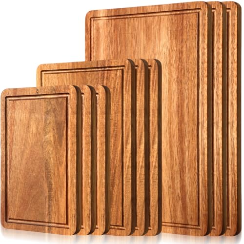 Ziliny 9 Piezas Tablas de Cortar de Cocina Gruesas 3 Tamaños con Ranuras para Jugo y Mangos, Resistentes para Carnes y Verduras (Acacia)