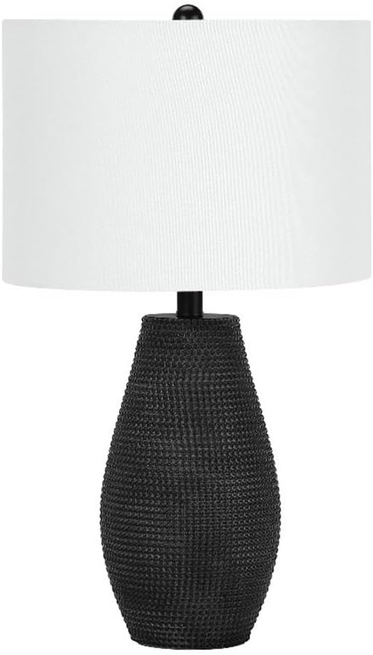 Pemberly Row 24" Boho Resin Table Lamp, Black Textured Base with Ivory Drum Shade, 3-Way Switch, Contemporary Glam Style Lighting for Bedroom, Living Room, or Office, 6ft Cord, Minor Assembly Required