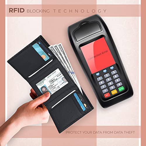 Estalon Leather Wallets For Men - Black Rfid Blocking Slim Front Pocket Trifold Wallet #TOP5