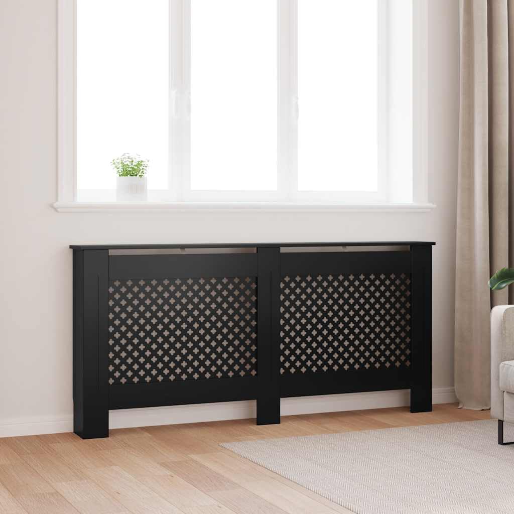 Copertura per termosifoni in MDF nero, 172 x 19 x 81,5 cm, con design a lamelle, copertura per termosifoni con motivo a nido d'ape, accessorio per valvola termostatica, supporto chiave di