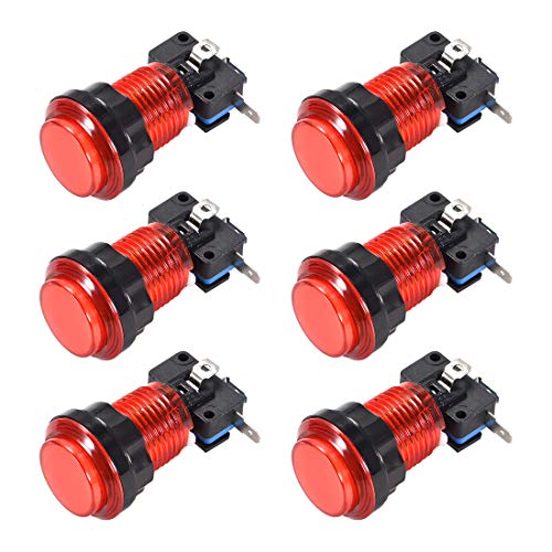 uxcell Game Push Button 33.5mm Round 12V LED Illuminated Push Button Switch with Micro Switch for Arcade Video Games Red 6pcs