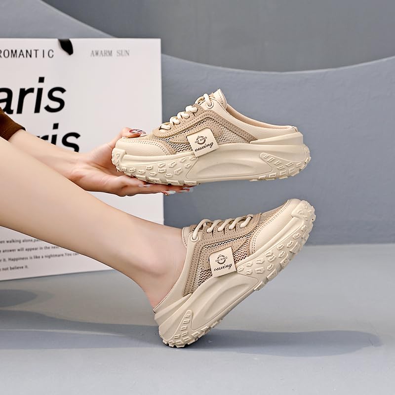 Women's Fashion Platform Slippers, Platform Thick Sole Mule Sneakers, Casual Mesh Sandals, Versatile Thick Sole Flats, Breathable Summer Outdoor Shoes4