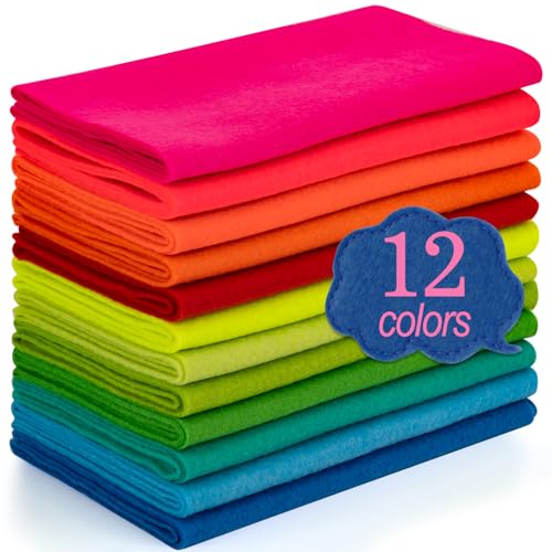 Image of XSEINO 12 Rolls 8 inchx35 inch(20.5x90cm) 1.4mm Thick Soft Felt Fabric Sheet 12 Assorted Neon Series Colors Felt Pack for DIY Craft Sewing Squares Nonwoven Patchwork