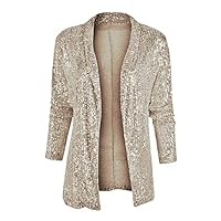 GRASWE Womens Glitter Long Sleeve Jackets Cozy Classic Casual Blazers Sequin Open Front Blazer Beige XL