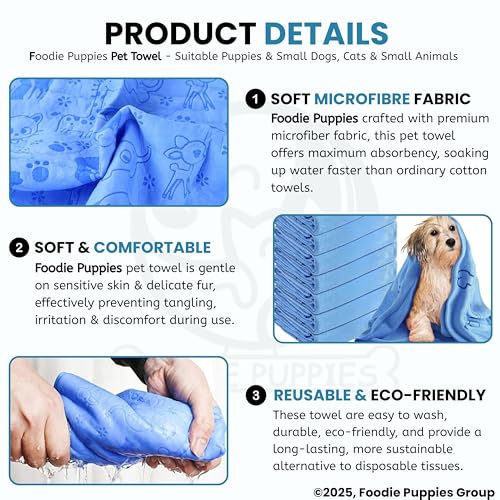 Image of Foodie Puppies Pet Bath Ultra-Absorbent & Machine Washable Towel | Suitable for Small, Medium Large Dogs and Cats (Pack of One) - Color May Vary