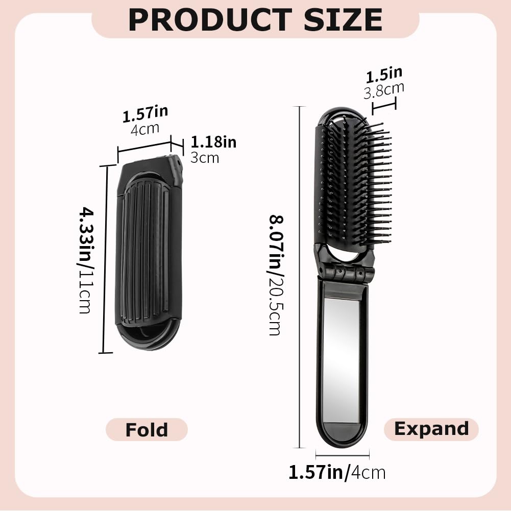 2Pcs Foldable Hair Brush with Mirror, Travel Compact Hair Brush Pocket Size, Portable Massage Comb - Image 2