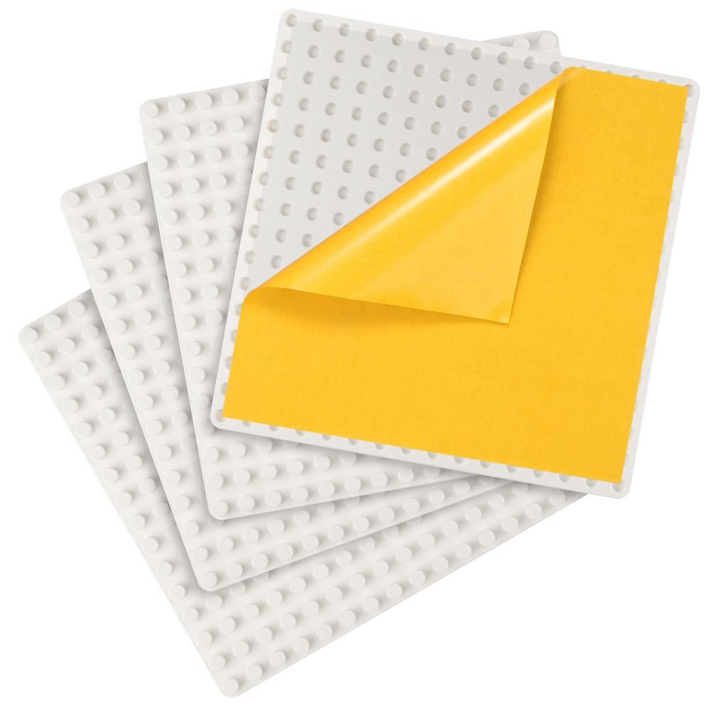 MIMAX Self-Adhesive Baseplates Compatible with DUPLO, Peel-and-Stick Baseplate for DIY Play Table or Wall - 4 Pack (10" x 10") (White)