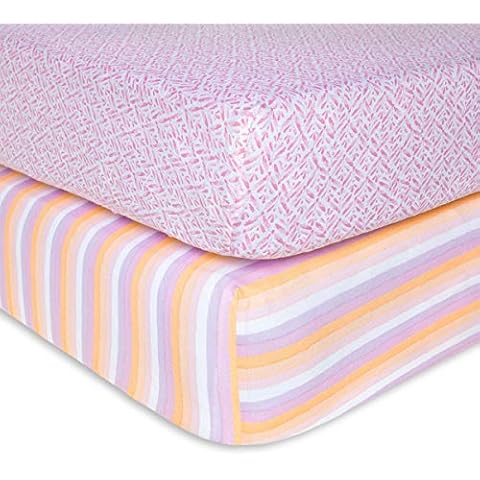 Burt's Bees Baby - Fitted Crib Sheets, 2-Pack, Girls & Unisex 100% Organic Cotton Crib Sheet for Standard Crib and Toddler Mattresses (Sunset Stripe) Cover