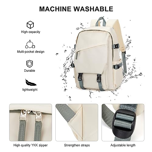 Image of coowoz College Backpack Waterproof Black College Bags For Women Lightweight Travel Rucksack Casual Daypack Laptop Backpacks For Men Women(White Green Large)
