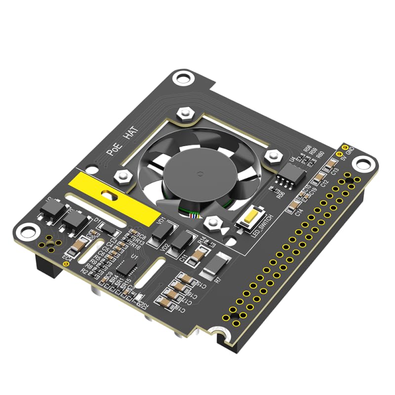 Mustpoint PoE HAT for Raspberry Pi 5 with Cooling Fan/Computer Module 5, with Automatic Discoloration LED