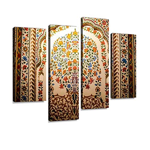 IGOONE 4 Panels Canvas Paintings - Pakistani Traditional Art Primitive Arts and Pictures - Wall Art Modern Posters Framed Ready to Hang for Home Wall Decor