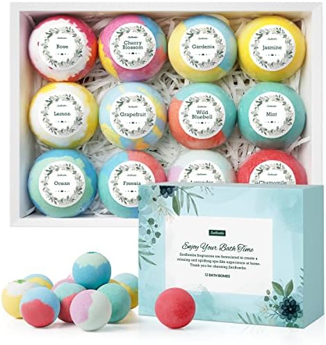ZenBombs Bath Bombs for Women, 12pcs Handmade Natural Bath Bomb Gift Set, Fizzies Relaxing Spa Bath with Shea Butter & Essential Oils, Amazing Gift for Her, Wife, Girlfriend, Mother