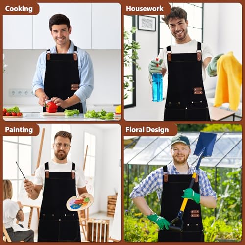 TREASO Apron for Men Women, Chef Apron with Adjustable Neck Strap, Heavy Duty Apron for Men with Pockets, Aprons for Cooking, Baking, Gardening, Woodwork, Hair Stylist, BBQ,Grill