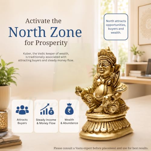 Image of Brass Kuber Ji Statue | Size- 4 Inch Approx | Weight-580 G Approx | Vastu Brass Kuber Ji | Vastu Idol for Home and Office | Kubera Idol | Zonal Placement - North