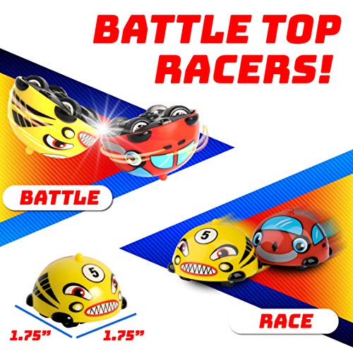 Power Your Fun Turbo Tops Mini Car Spinning Tops for Kids - 2pk Mini Gyro Battling Tops, Small Party Favors for Kids (Cars)