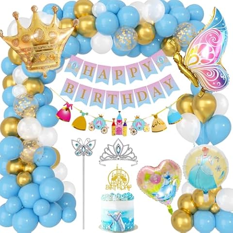 Cinderella Party Decorations with Balloons and Cake Topper Cover