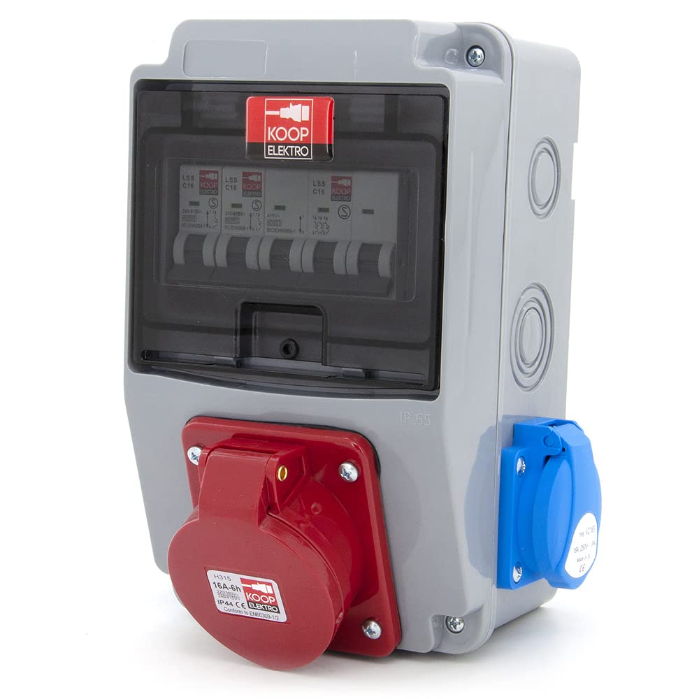 6 moduli distributori di corrente da parete, scatola di distribuzione con 2 x 230 V Schuko + interruttore di protezione del condotto, 2 x LS, 1 x CEE 16 A + LS, cablato, pronto per il